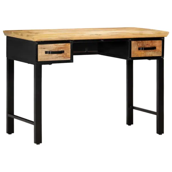 Kirjutuslaud mangopuidust ja tehispuidust, 2 sahtliga, 110 x 50 x 76 cm, naturaalne ja must - 8