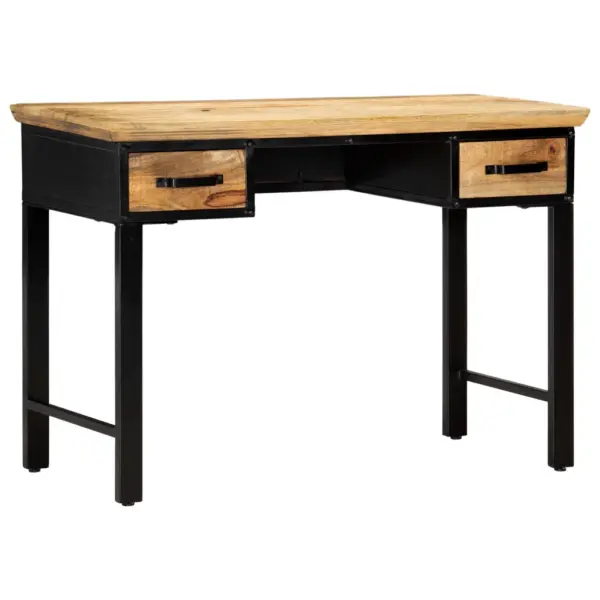 Kirjutuslaud mangopuidust ja tehispuidust, 2 sahtliga, 110 x 50 x 76 cm, naturaalne ja must - 9
