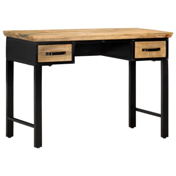 Kirjutuslaud mangopuidust ja tehispuidust, 2 sahtliga, 110 x 50 x 76 cm, naturaalne ja must - 10