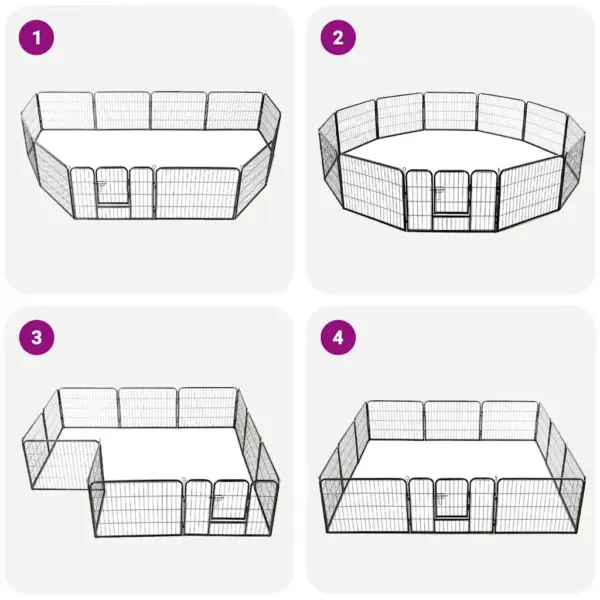 Koera mänguaedik 12 paneeliga, pulbervärvitud teras, must, paneel 80 x 60 cm – 5