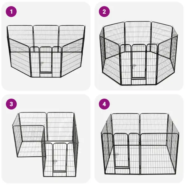 Koera mänguaedik 8 paneeliga, must pulbervärvitud teras, 80 x 100 cm – 5