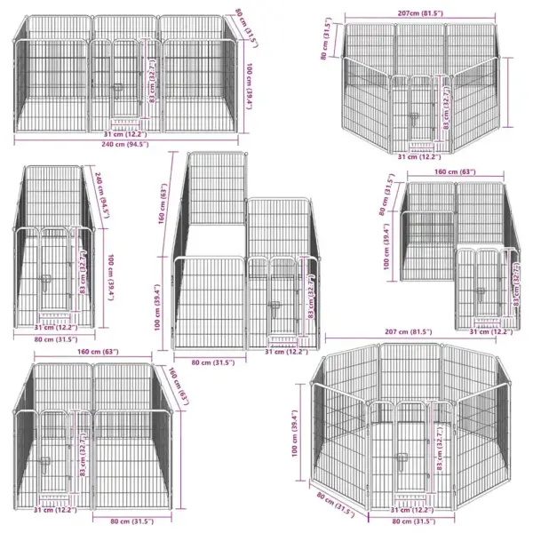 Koera mänguaedik 8 paneeliga, must pulbervärvitud teras, 80 x 100 cm – 7