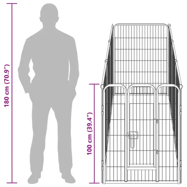 Koera mänguaedik 8 paneeliga, must pulbervärvitud teras, 80 x 100 cm – 8