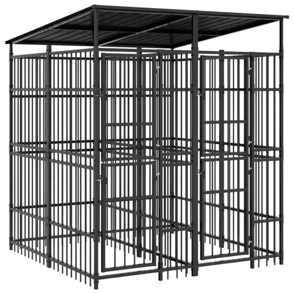 Koeraaedik katusega, must pulbervärvitud teras, 199 x 200 x 228 cm – 2