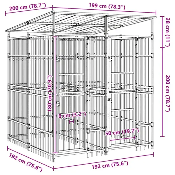 Koeraaedik katusega, must pulbervärvitud teras, 199 x 200 x 228 cm – 11