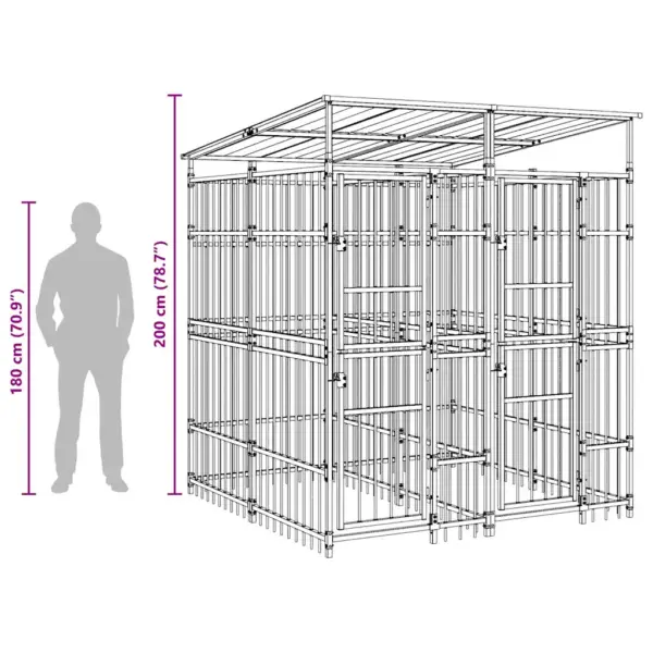 Koeraaedik katusega, must pulbervärvitud teras, 199 x 200 x 228 cm – 12