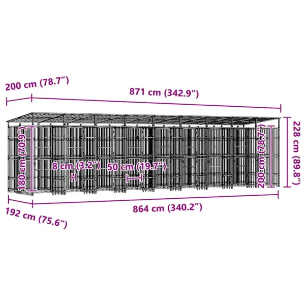 Suur koeraaedik aeda, must pulbervärvitud teras, 864 x 192 x 200 cm – 11
