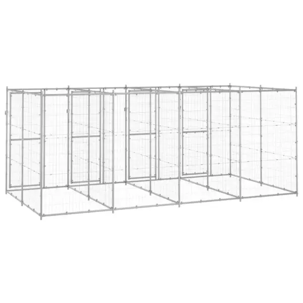 Koeraaedik võrgust seintega, tsingitud teras, hõbedane, 440 x 220 x 180 cm – 4