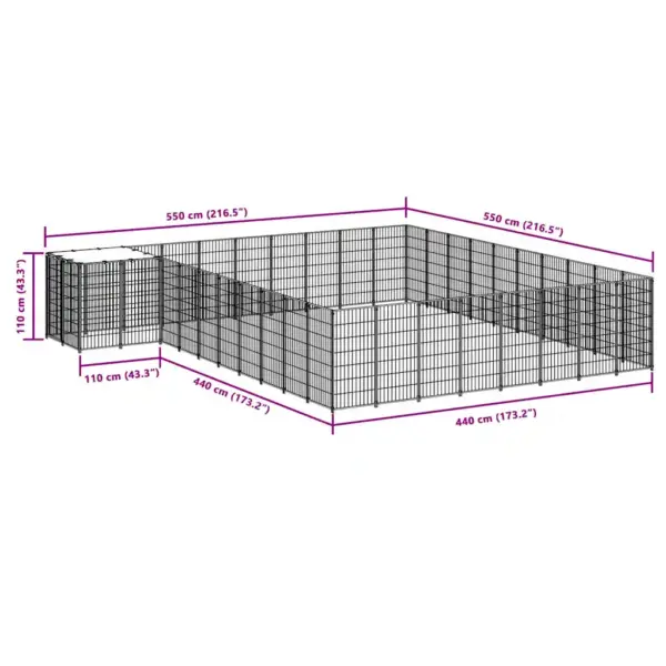Terasest õue koeraaedik veekindla katusega, hõbedane ja hall, 25,41 m² – 7