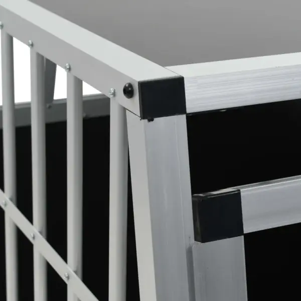 Koerapuur autosse, ühe uksega, hõbedane alumiinium ja MDF, 65 x 91 x 69,5 cm – 8