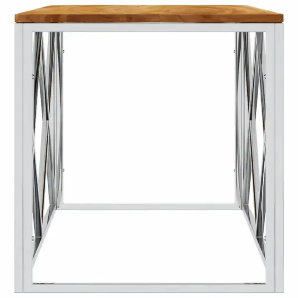 Kohvilaud hõbedase roostevabast terasest raamiga ja akaatsiapuidust plaadiga, 110 x 45 x 45 cm – 4
