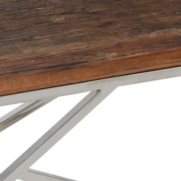 Kohvilaud hõbedase roostevabast terasest raamiga, puitliiprist lauaplaat, 110 x 45 x 45 cm – 7