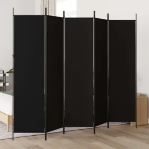 Kokkupandav 5-paneeliline ruumijagaja, must kangas, 250 x 200 cm