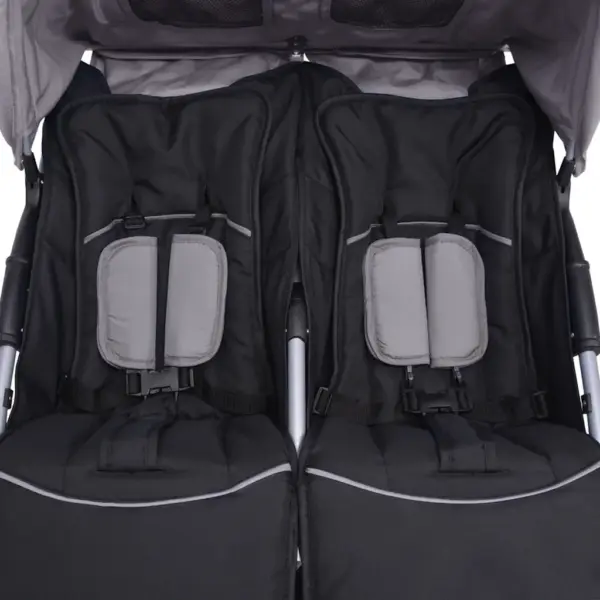 Kahekohaline kokkupandav kaksikute jalutuskäru, hall ja must, terasraamiga – 8