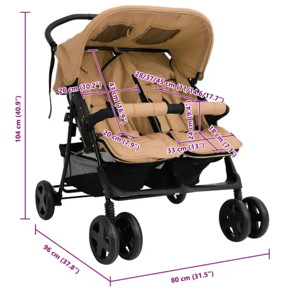 Kokkupandav kaksikute jalutuskäru pruunikashall, terasraamiga – 12