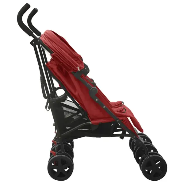 Kokkupandav kaksikute jalutuskäru varikatusega, punane, terasraamiga – 7