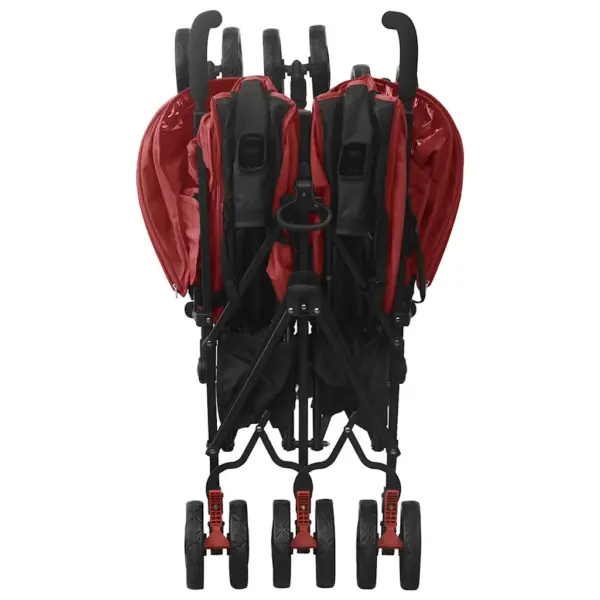 Kokkupandav kaksikute jalutuskäru varikatusega, punane, terasraamiga – 8