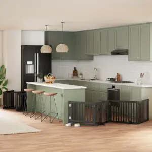 Kokkupandav paplipuidust koeravärav uksega, 10 paneeli, must, kogupikkus 800 cm