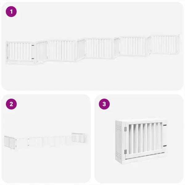 Kokkupandav koeravärav uksega, 10 paneeli, valge paplipuit, paneel 80 x 60 cm, kogupikkus 800 cm – 5