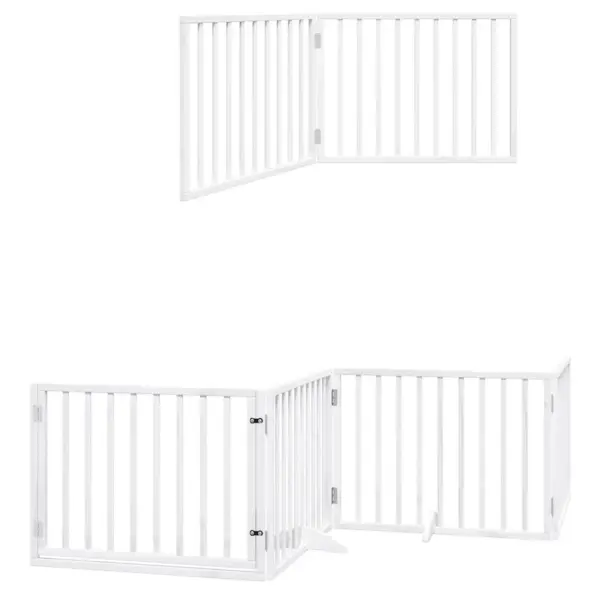 Kokkupandav koeravärav uksega, 10 paneeli, valge paplipuit, kogupikkus 800 cm – 12