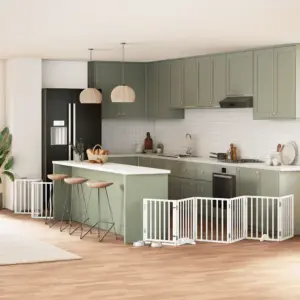 Kokkupandav koeravärav uksega väikesele ja keskmisele koerale, 12 paneeli, valge paplipuit, 600 cm