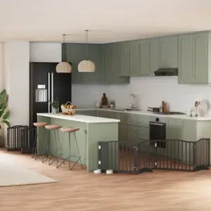 Kokkupandav paplipuidust koeravärav uksega, 12 paneeli, must, paneel 80 x 60 cm