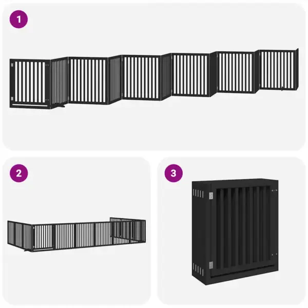Kokkupandav koeravärav uksega, 12 paneeli, must paplipuit, kogupikkus 960 cm – 5
