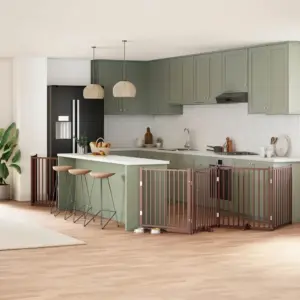 Kokkupandav paplipuidust koeravärav uksega, 12 paneeli, pruun, kogupikkus 960 cm