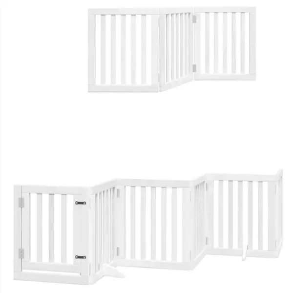 Kokkupandav koeravärav uksega, 12 paneeli, valge paplipuit, kogupikkus 600 cm – 12