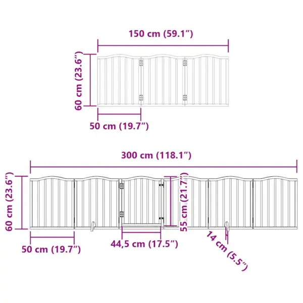 Kokkupandav paplipuidust koeravärav uksega, 15 paneeli, pruun, 750 cm - 12