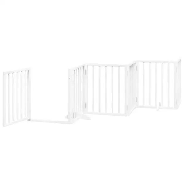 Kokkupandav koeravärav uksega väikesele ja keskmisele koerale, 15 paneeli, valge paplipuit, kogupikkus 750 cm – 5