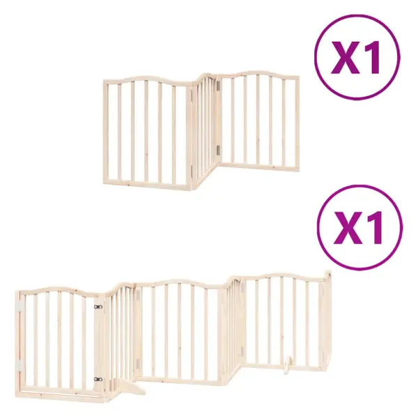 Kokkupandav paplipuidust koeravärav uksega, 9 paneeli, 450 cm, pruun - 2