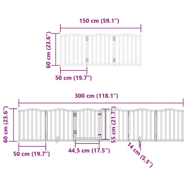 Kokkupandav paplipuidust koeravärav uksega, 9 paneeli, 450 cm, pruun - 12