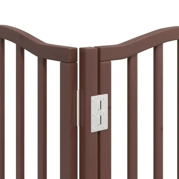 Kokkupandav eraldiseisev koeravärav uksega, 9 paneeli, pruun paplipuit, 450 cm – 10