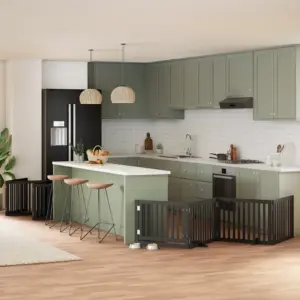 Kokkupandav koeravärav uksega väikesele/keskmisele koerale, 12 paneeli, must paplipuit, kogupikkus 960 cm