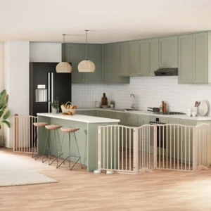 Kokkupandav eraldiseisev koeravärav uksega, 6 paneeli, paplipuit, 480 cm