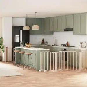 Kokkupandav koeravärav uksega, 8 paneeli, paplipuidust, 640 cm, pruun