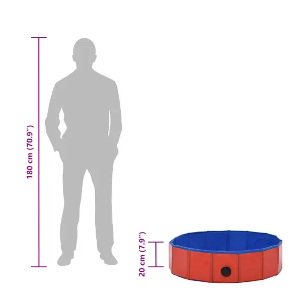 Kokkupandav koertebassein koera jahutamiseks, punane PVC, 80 x 20 cm – 10