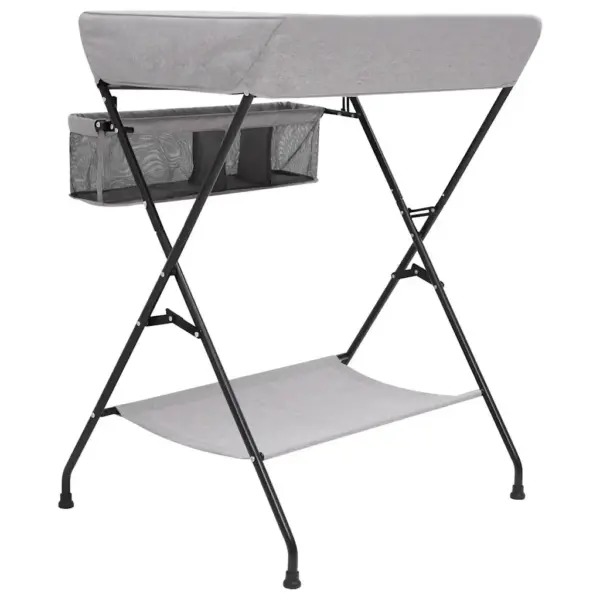 Kokkupandav mähkimislaud külgpanipaikade ja alumise riiuliga, helehall, metallraamiga, 80,5 x 67 x 102,5 cm – 4