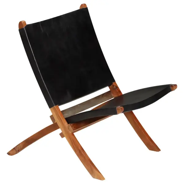 Kokkupandav puhketool ehtsast kitsenahast ja akaatsiapuidust raamiga, must, 59 x 72 x 79 cm – 13