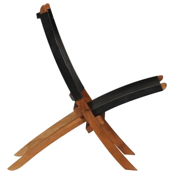 Kokkupandav puhketool ehtsast kitsenahast ja akaatsiapuidust raamiga, must, 59 x 72 x 79 cm – 3