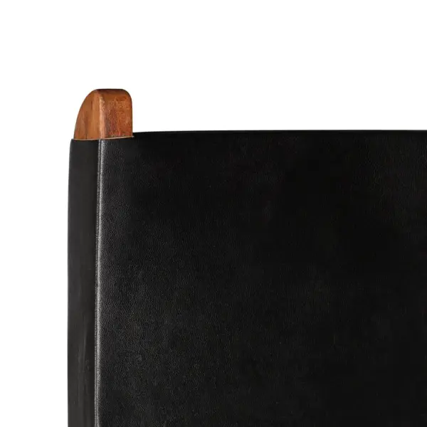 Kokkupandav puhketool ehtsast kitsenahast ja akaatsiapuidust raamiga, must, 59 x 72 x 79 cm – 7