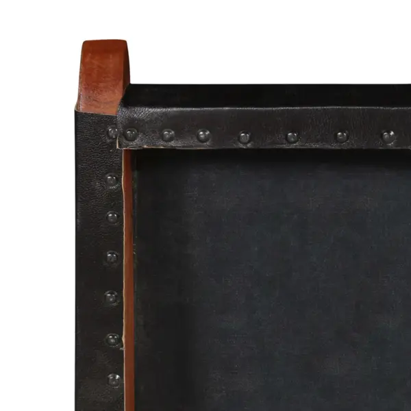Kokkupandav puhketool ehtsast kitsenahast ja akaatsiapuidust raamiga, must, 59 x 72 x 79 cm – 8