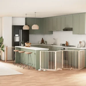 Kokkupandav paplipuidust koeravärav uksega, 6 paneeli, 480 cm, pruun