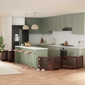 Kokkupandav paplipuidust koeravärav uksega, 10 paneeli, pruun, kogupikkus 800 cm