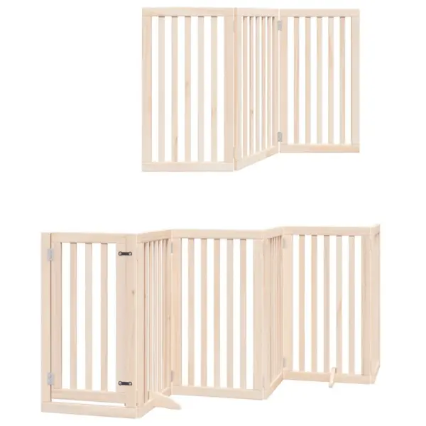 Kokkupandav koeravärav uksega väikestele ja keskmistele koertele, 9 paneeli, paplipuit, kogupikkus 450 cm – 12