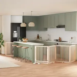 Kokkupandav eraldiseisev koeravärav uksega väikesele ja keskmisele koerale, 6 paneeli, paplipuit, pruun, kogupikkus 480 cm