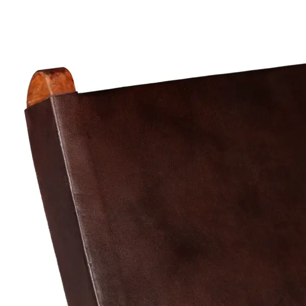 Pruun kokkupandav puhketool ehtsa kitsenahaga ja akaatsiapuidust raamiga, 59 x 72 x 79 cm – 7