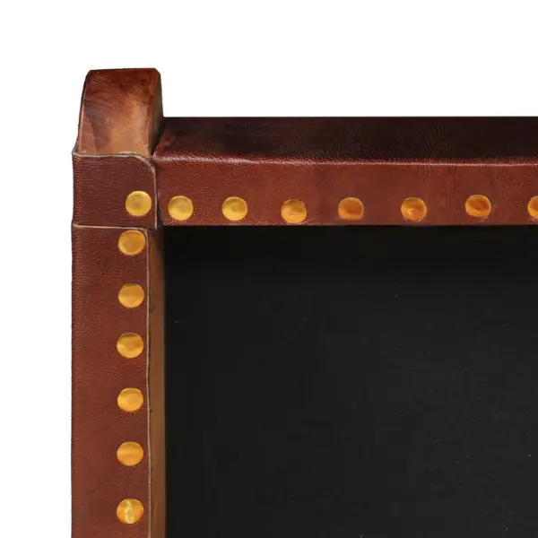 Pruun kokkupandav puhketool ehtsa kitsenahaga ja akaatsiapuidust raamiga, 59 x 72 x 79 cm – 8