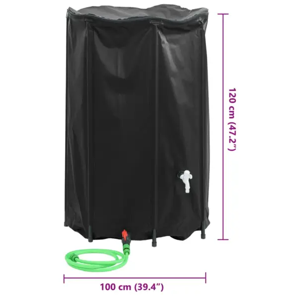Kokkupandav vihmaveetünn kraaniga, must PVC, 1000 l, 100 x 120 cm – 10